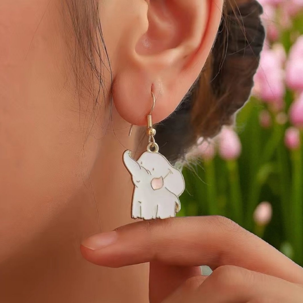 Lovely Elephant Design Dangle Gold Plated Earrings Faux Fashion Jewelry